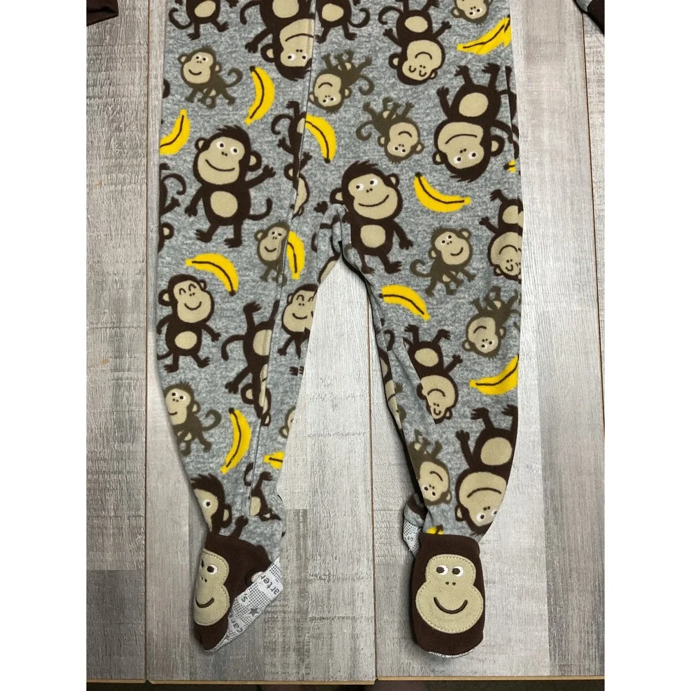 Carters 24M Monkey Banana Fleece Footed Pajamas Grey Brown Zip Up Sleeper